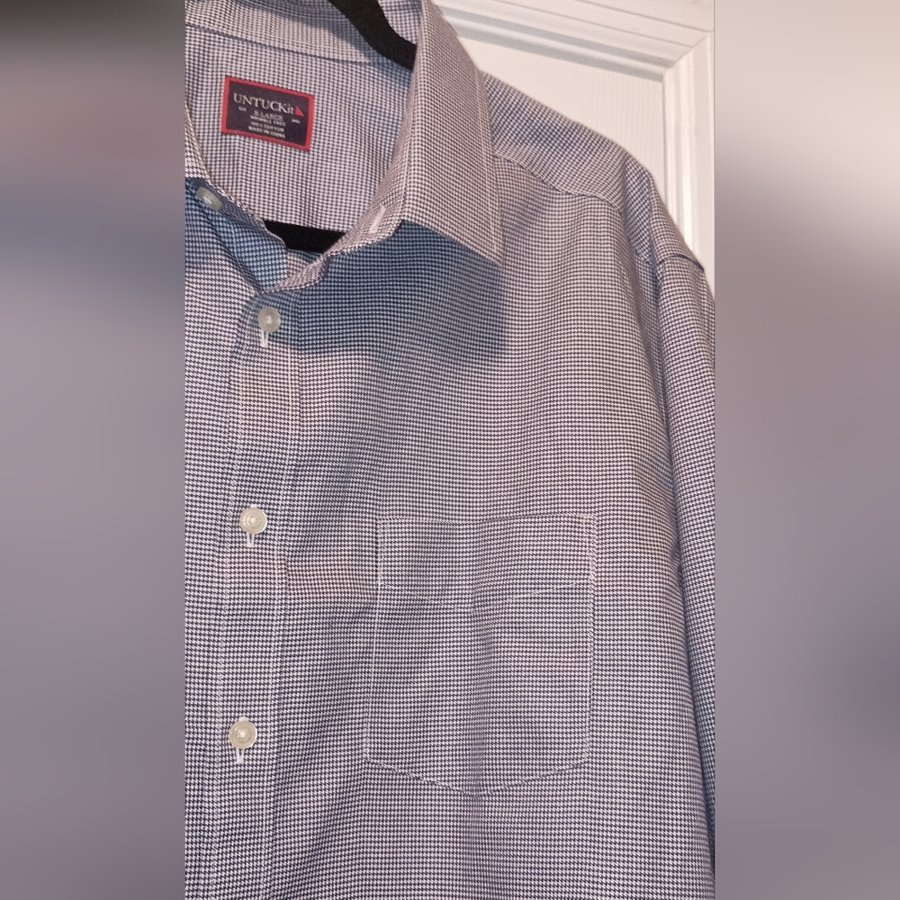Untuckit Blue White Checked Button Down Cotton Sh… - image 3